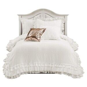 Lush Decor Ella Ruffle Cotton Duvet Cover Set 2 Piece Set Twin White - New